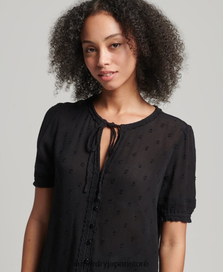 ヴィンテージ半袖ブロデリートップ 女性 Superdry 衣類 黒 2J62PZ6696