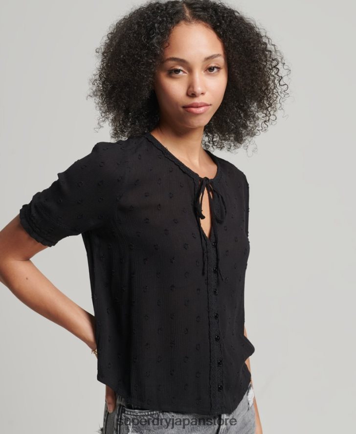 ヴィンテージ半袖ブロデリートップ 女性 Superdry 衣類 黒 2J62PZ6696