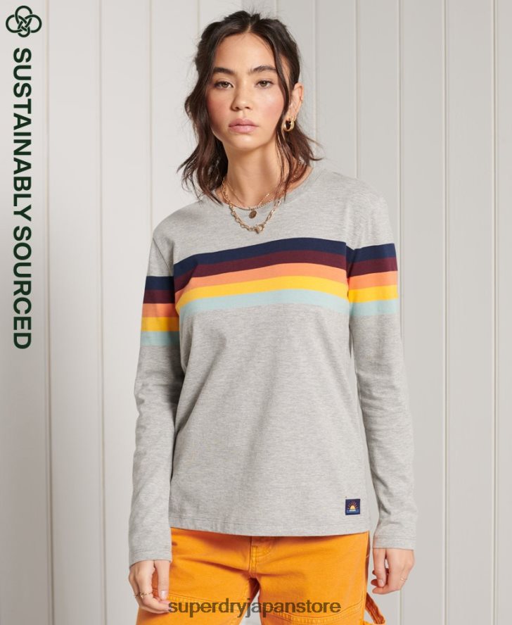 オーガニックコットン カリストライプ長袖トップ 女性 Superdry 衣類 ライトグレー 2J62PZ6781