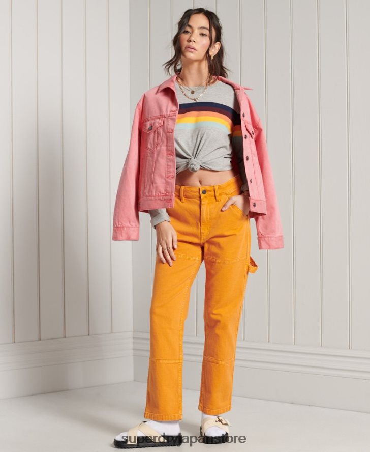 オーガニックコットン カリストライプ長袖トップ 女性 Superdry 衣類 ライトグレー 2J62PZ6781