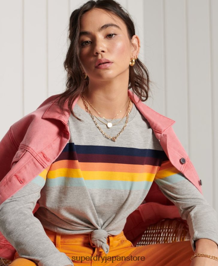 オーガニックコットン カリストライプ長袖トップ 女性 Superdry 衣類 ライトグレー 2J62PZ6781