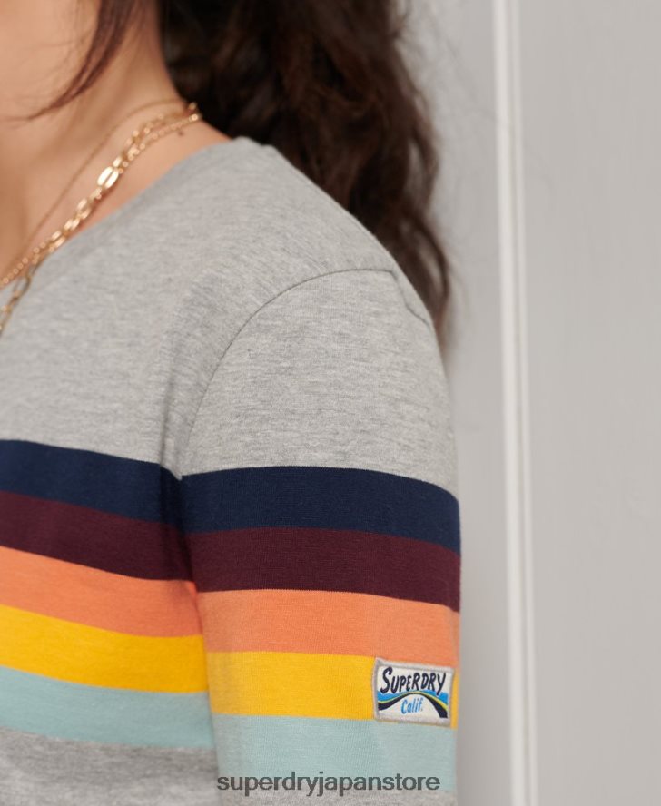 オーガニックコットン カリストライプ長袖トップ 女性 Superdry 衣類 ライトグレー 2J62PZ6781