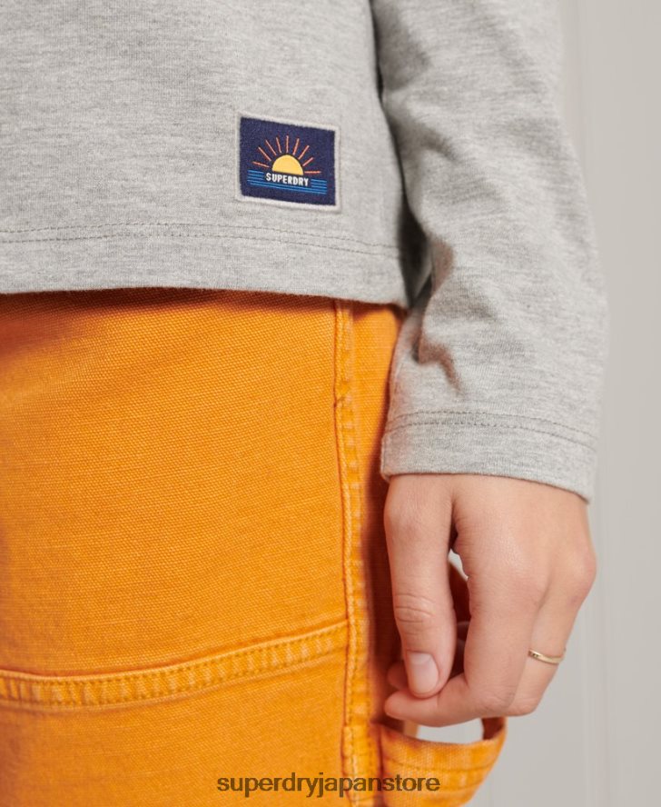 オーガニックコットン カリストライプ長袖トップ 女性 Superdry 衣類 ライトグレー 2J62PZ6781