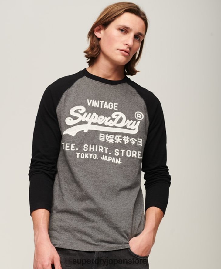 ヴィンテージロゴストアラグラン長袖トップ 男性 Superdry 衣類 濃い灰色 2J62PZ86