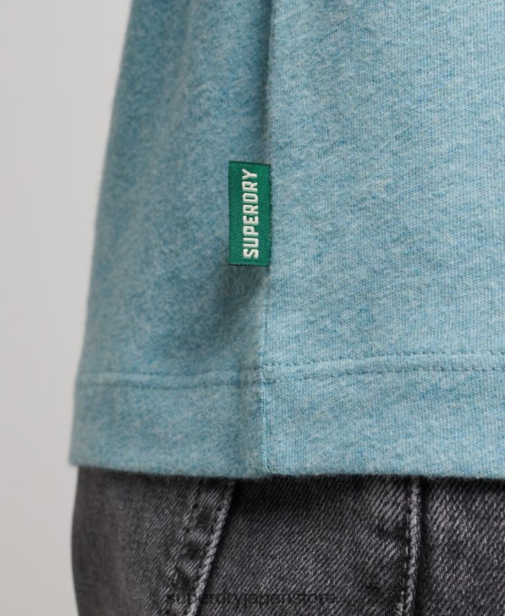 オーガニックコットンのヴィンテージロゴ刺繍入りヘンリートップ 男性 Superdry 衣類 青 2J62PZ95