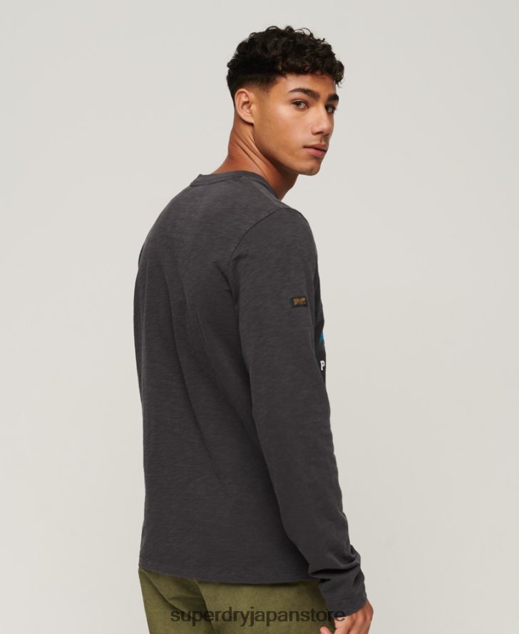 ヴィンテージロゴ オーバーダイ ロングスリーブ Tシャツ 男性 Superdry 衣類 黒 2J62PZ1469