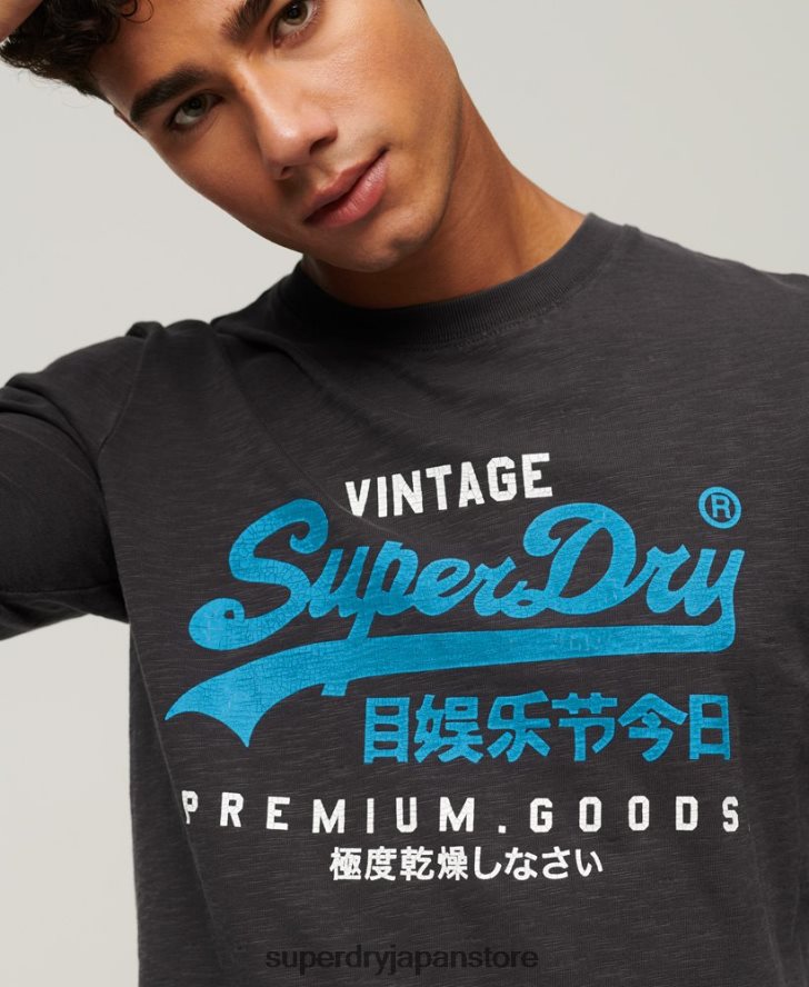 ヴィンテージロゴ オーバーダイ ロングスリーブ Tシャツ 男性 Superdry 衣類 黒 2J62PZ1469