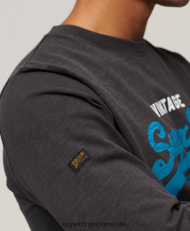 ヴィンテージロゴ オーバーダイ ロングスリーブ Tシャツ 男性 Superdry 衣類 黒 2J62PZ1469