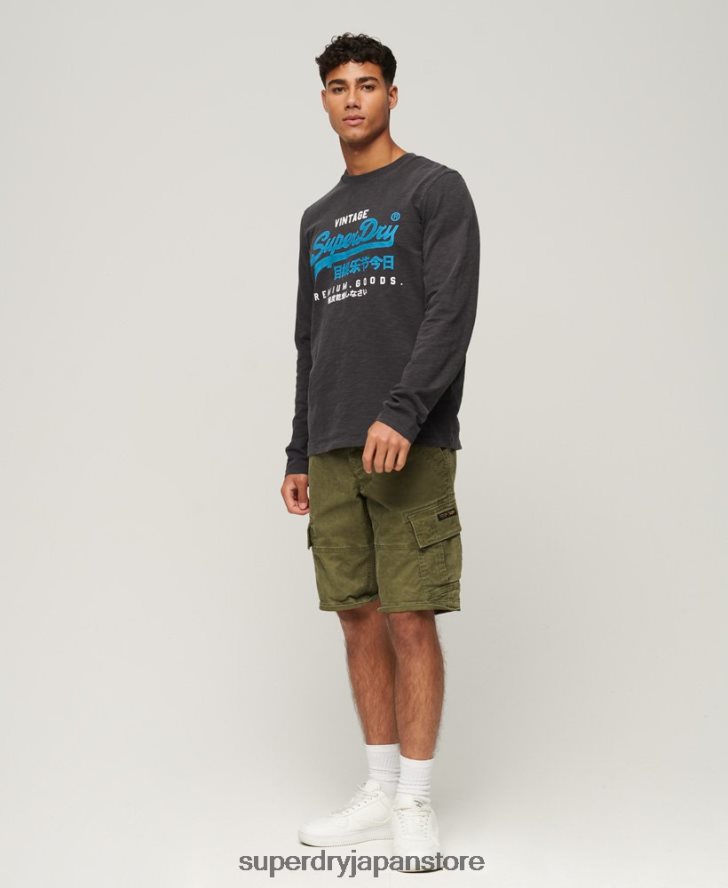 ヴィンテージロゴ オーバーダイ ロングスリーブ Tシャツ 男性 Superdry 衣類 黒 2J62PZ1469
