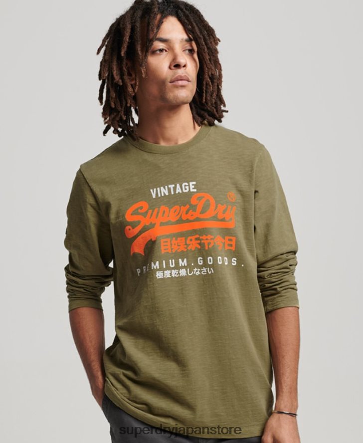 ヴィンテージロゴ オーバーダイ ロングスリーブ Tシャツ 男性 Superdry 衣類 緑 2J62PZ1485
