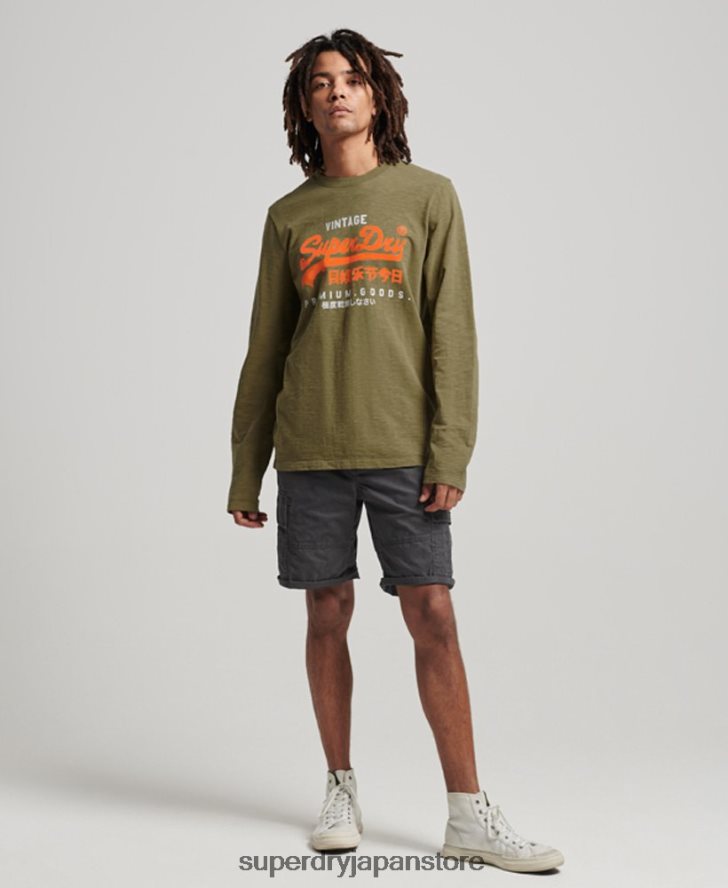 ヴィンテージロゴ オーバーダイ ロングスリーブ Tシャツ 男性 Superdry 衣類 緑 2J62PZ1485