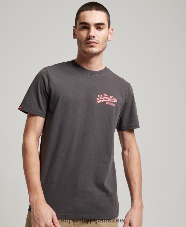 ヴィンテージロゴネオンTシャツ 男性 Superdry 衣類 濃い灰色 2J62PZ18