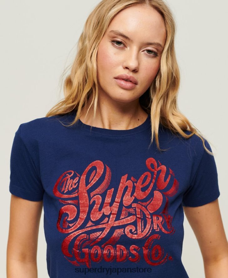 ワークウェア スクリプトグラフィック T シャツ 女性 Superdry 衣類 海軍 2J62PZ1971