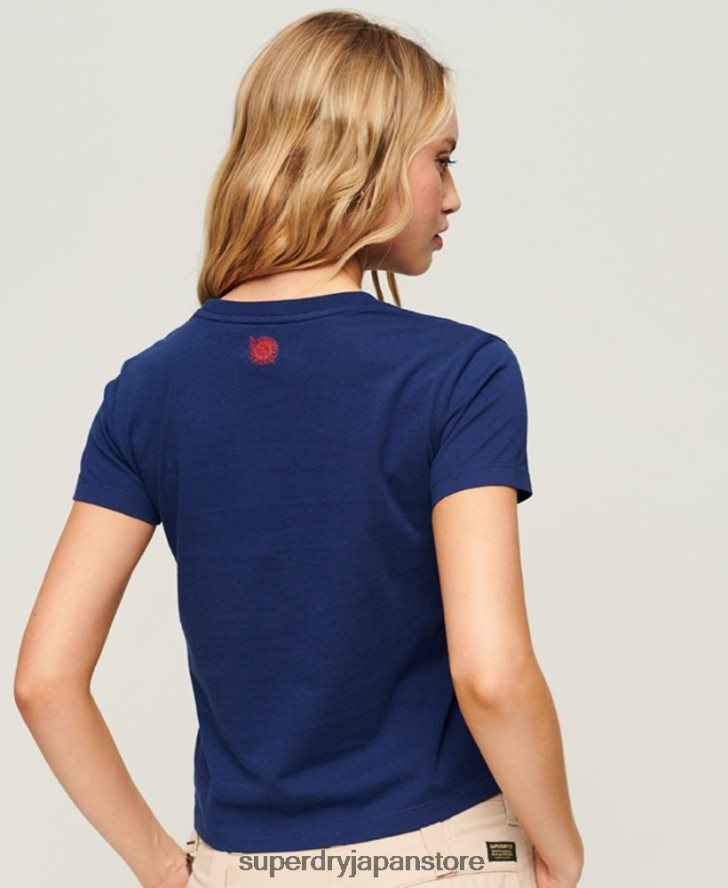 ワークウェア スクリプトグラフィック T シャツ 女性 Superdry 衣類 海軍 2J62PZ1971