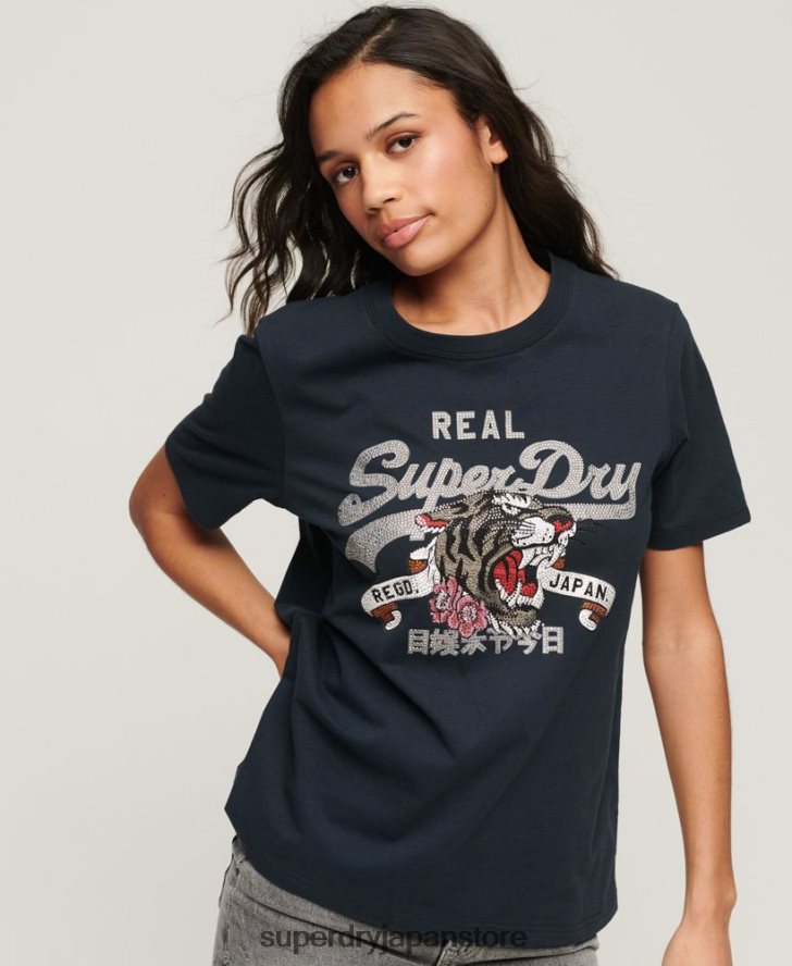 ヴィンテージロゴ ナラティブ Tシャツ 女性 Superdry 衣類 海軍 2J62PZ2084