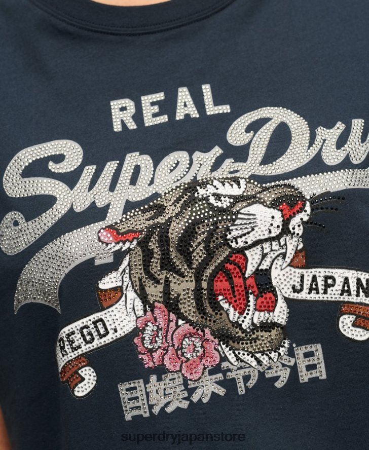 ヴィンテージロゴ ナラティブ Tシャツ 女性 Superdry 衣類 海軍 2J62PZ2084