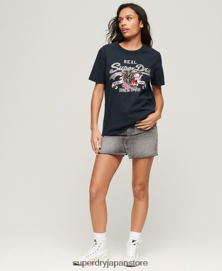 ヴィンテージロゴ ナラティブ Tシャツ 女性 Superdry 衣類 海軍 2J62PZ2084