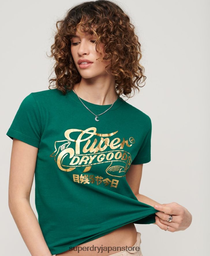 ワークウェア スクリプトグラフィック T シャツ 女性 Superdry 衣類 緑 2J62PZ2099