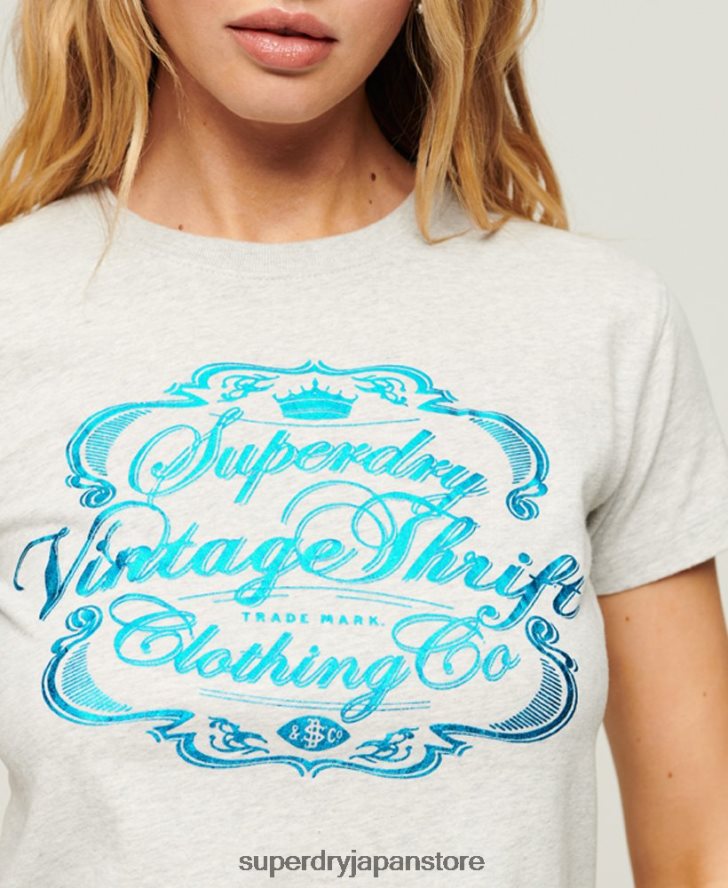 ワークウェア スクリプトグラフィック T シャツ 女性 Superdry 衣類 ライトグレー 2J62PZ2115
