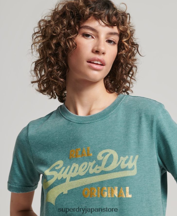 ヴィンテージロゴ バーンアウト Tシャツ 女性 Superdry 衣類 緑 2J62PZ2118