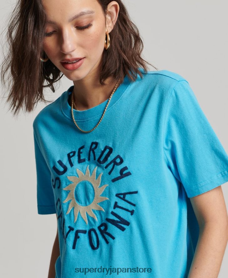 ヴィンテージ カリ カットアウト T シャツ 女性 Superdry 衣類 青 2J62PZ2123