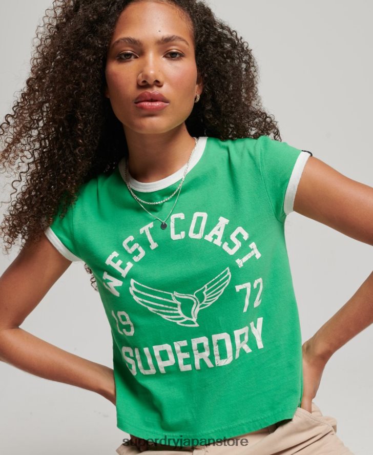 ヴィンテージ アスレチック リンガー T シャツ 女性 Superdry 衣類 緑 2J62PZ2187
