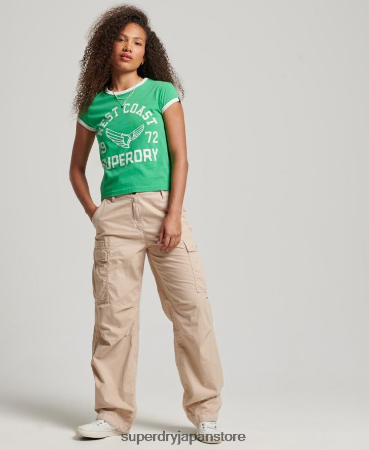 ヴィンテージ アスレチック リンガー T シャツ 女性 Superdry 衣類 緑 2J62PZ2187