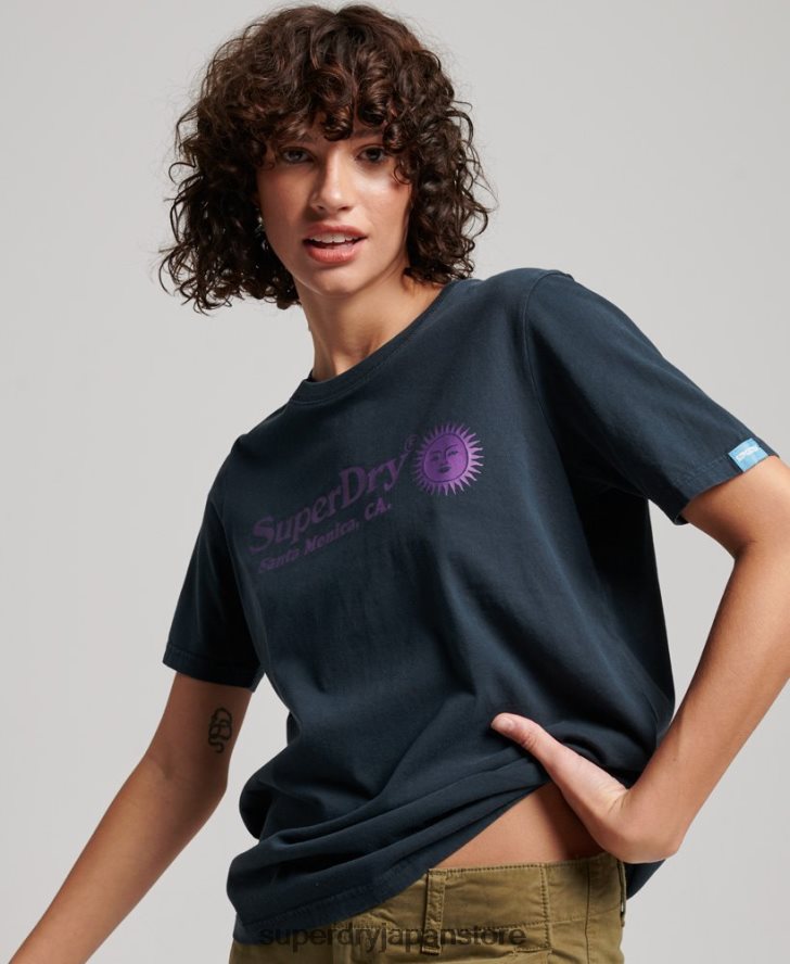 ヴィンテージ会場Tシャツ 女性 Superdry 衣類 海軍 2J62PZ2196