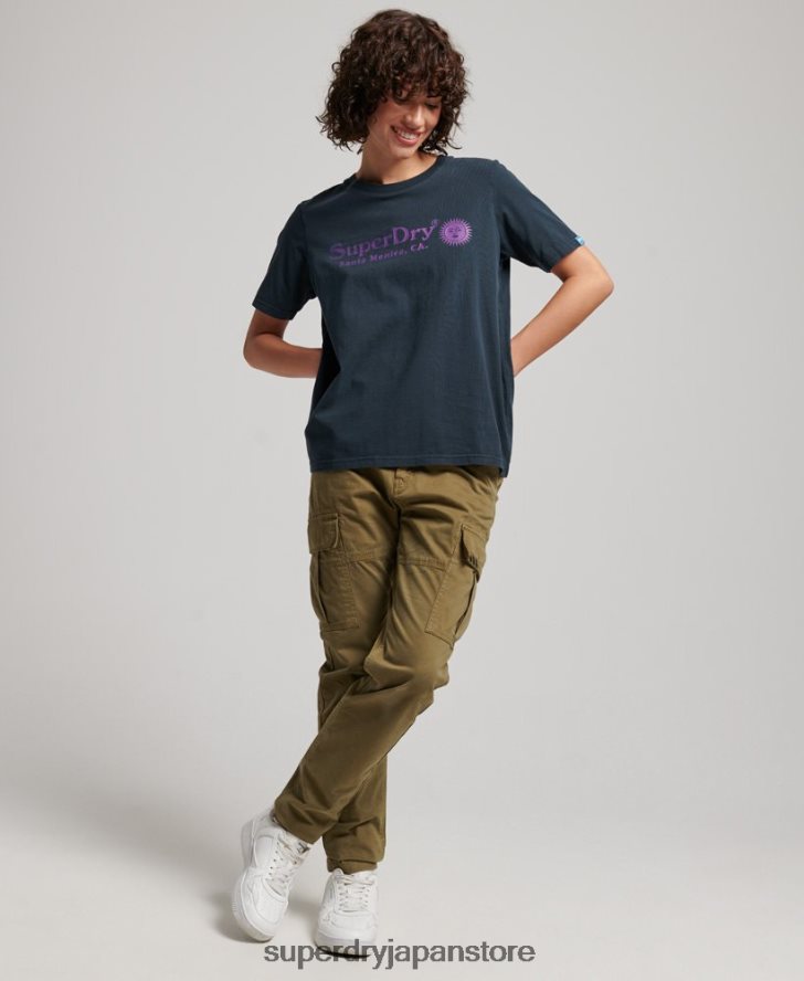 ヴィンテージ会場Tシャツ 女性 Superdry 衣類 海軍 2J62PZ2196