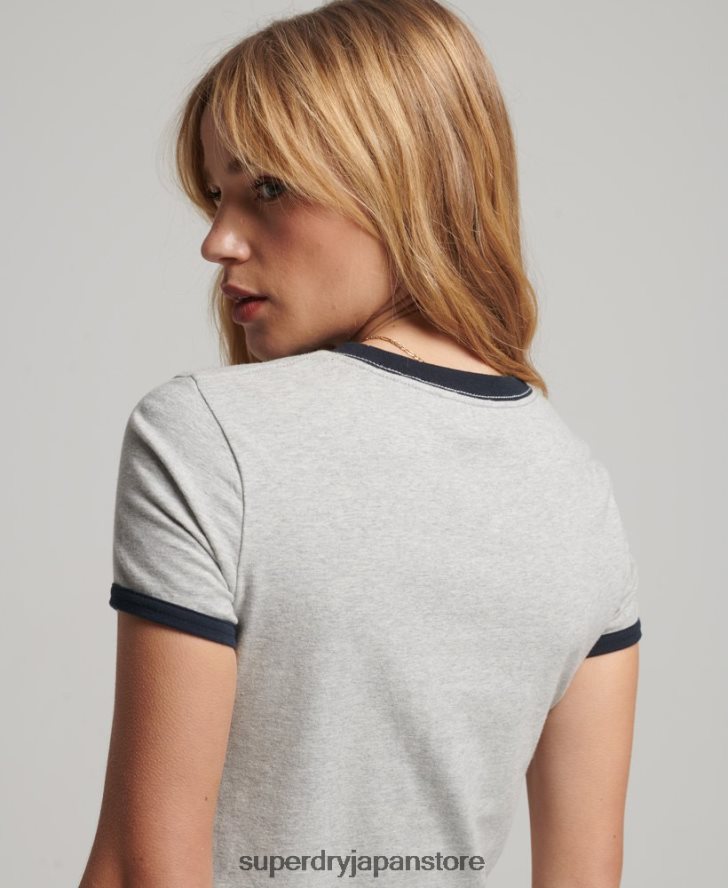 オーガニックコットン リンガークロップTシャツ 女性 Superdry 衣類 濃い灰色 2J62PZ2203