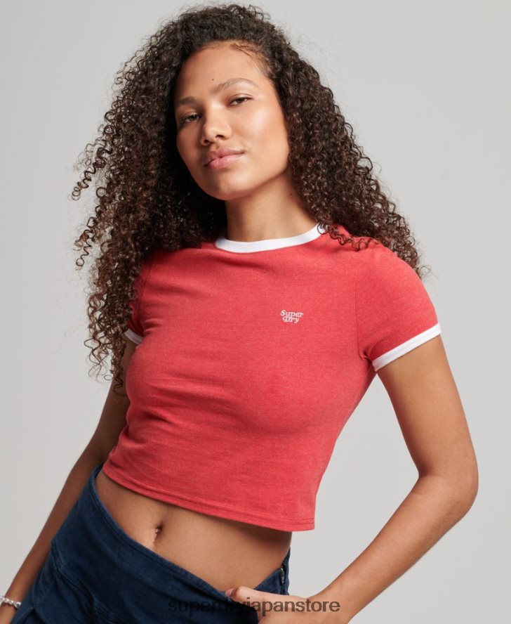 オーガニックコットン リンガークロップTシャツ 女性 Superdry 衣類 赤 2J62PZ2221