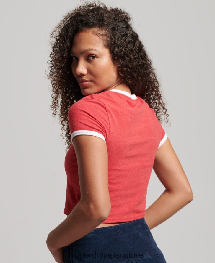 オーガニックコットン リンガークロップTシャツ 女性 Superdry 衣類 赤 2J62PZ2221