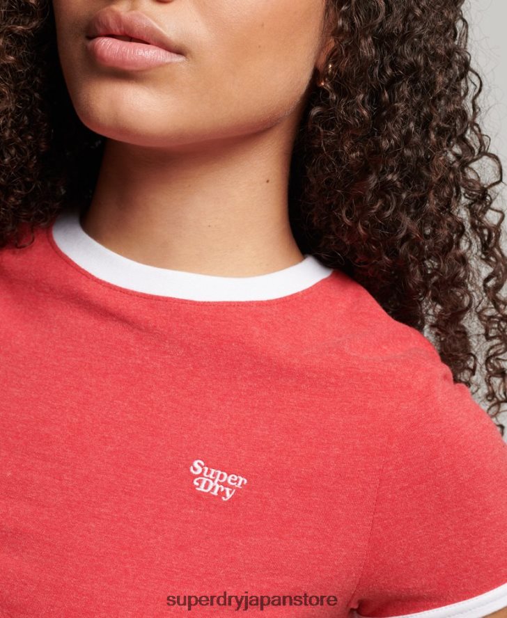 オーガニックコットン リンガークロップTシャツ 女性 Superdry 衣類 赤 2J62PZ2221