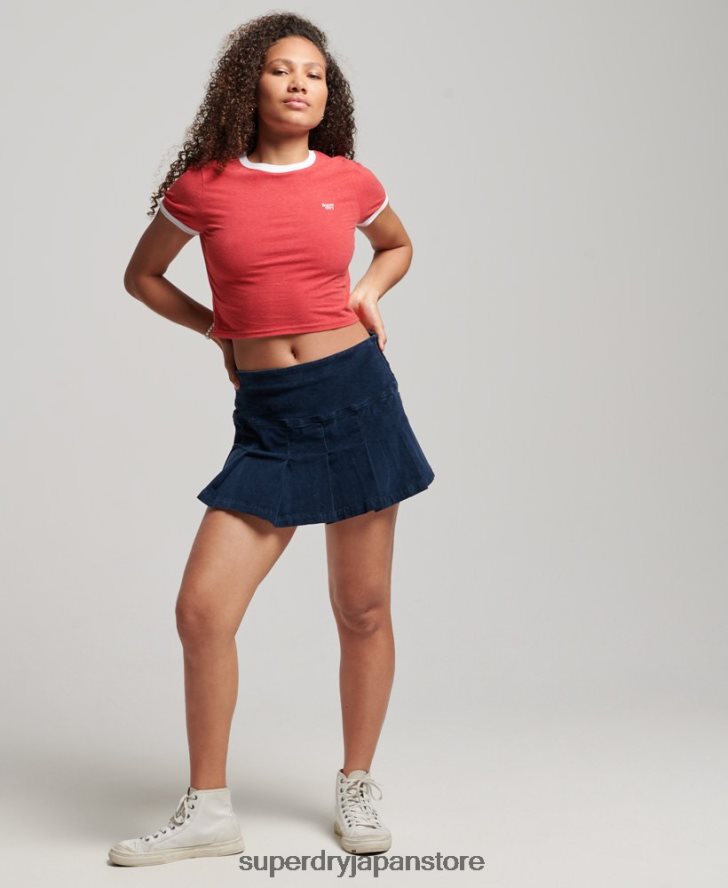 オーガニックコットン リンガークロップTシャツ 女性 Superdry 衣類 赤 2J62PZ2221