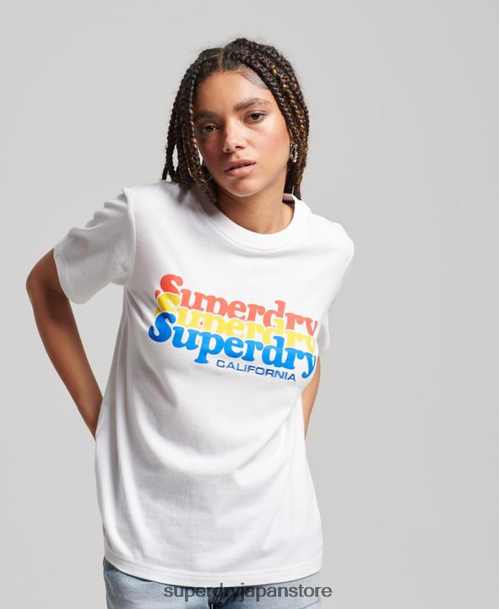 ヴィンテージ スクリプト インフィル T シャツ 女性 Superdry 衣類 白 2J62PZ2225
