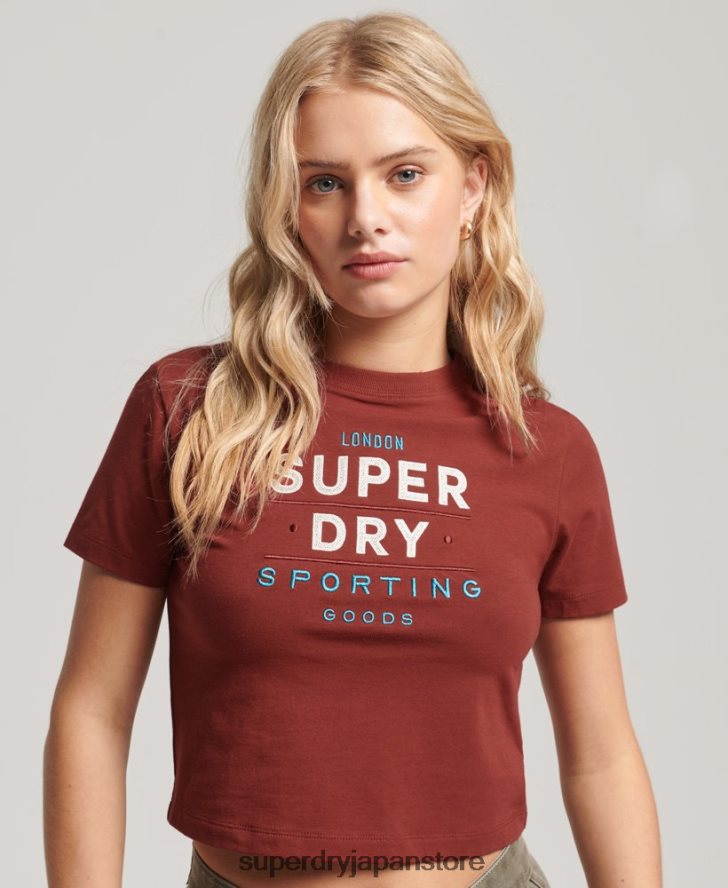 コードグラフィック刺繍入りタイニーTシャツ 女性 Superdry 衣類 赤 2J62PZ2233