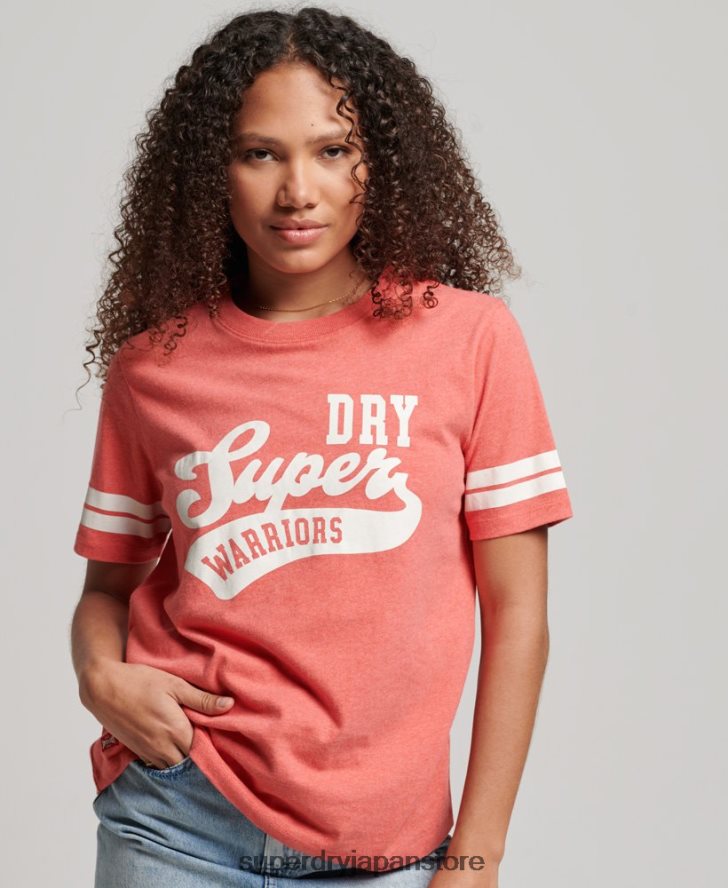 オーガニックコットン ヴィンテージ スクリプト カレッジ T シャツ 女性 Superdry 衣類 コーラル 2J62PZ2247