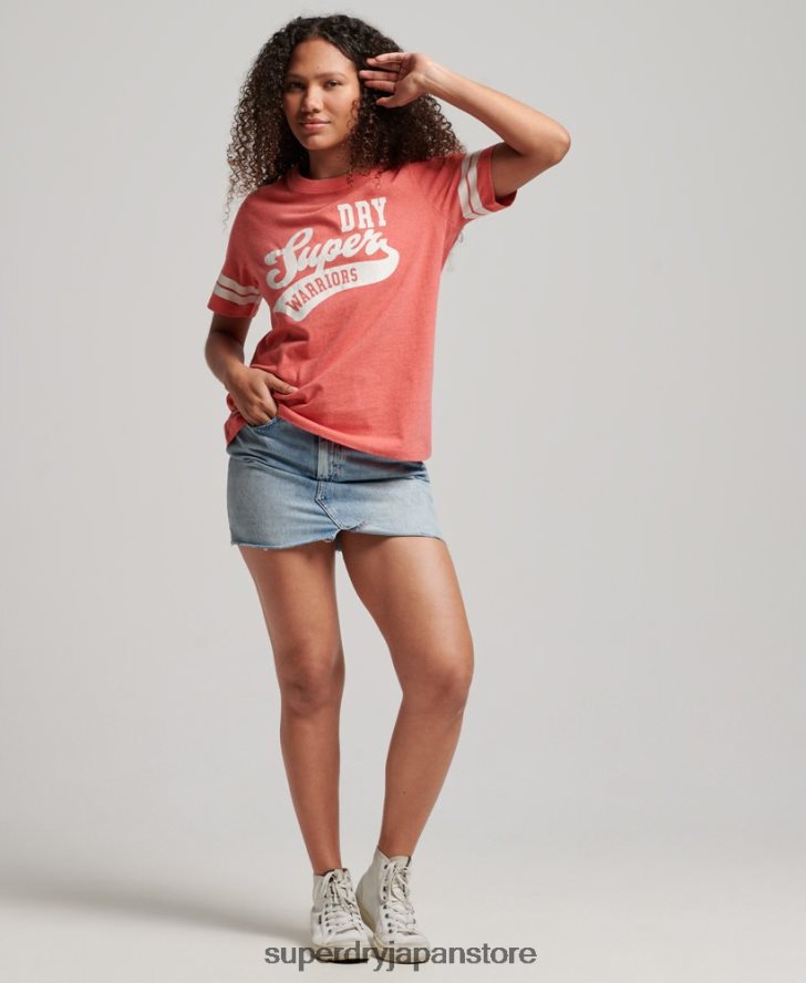 オーガニックコットン ヴィンテージ スクリプト カレッジ T シャツ 女性 Superdry 衣類 コーラル 2J62PZ2247