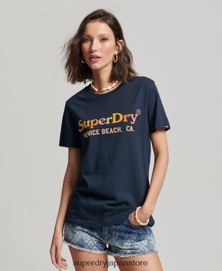ヴィンテージレインボーTシャツ 女性 Superdry 衣類 海軍 2J62PZ2286