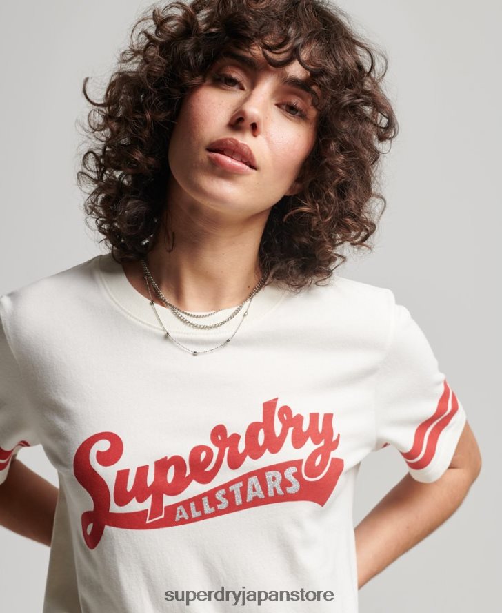 オーガニックコットン ヴィンテージ スクリプト カレッジ T シャツ 女性 Superdry 衣類 白 2J62PZ2291