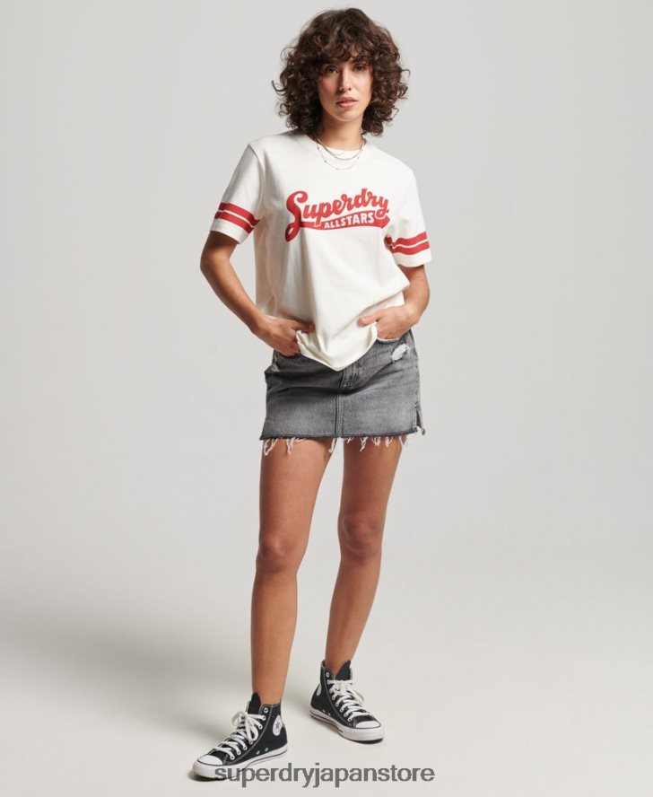 オーガニックコットン ヴィンテージ スクリプト カレッジ T シャツ 女性 Superdry 衣類 白 2J62PZ2291