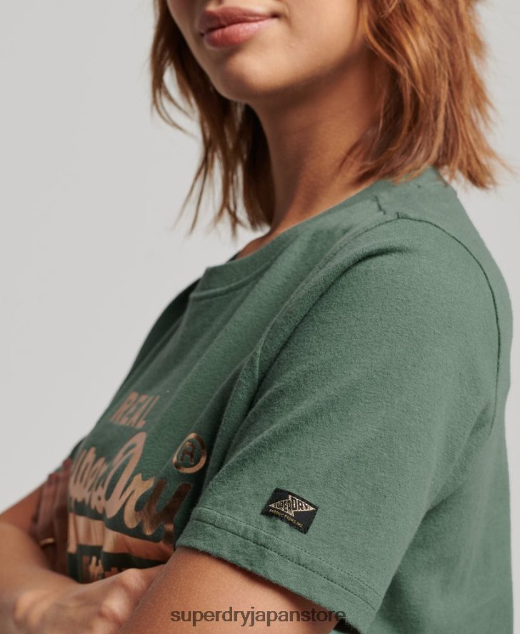 ヴィンテージロゴ装飾 Tシャツ 女性 Superdry 衣類 緑 2J62PZ2292