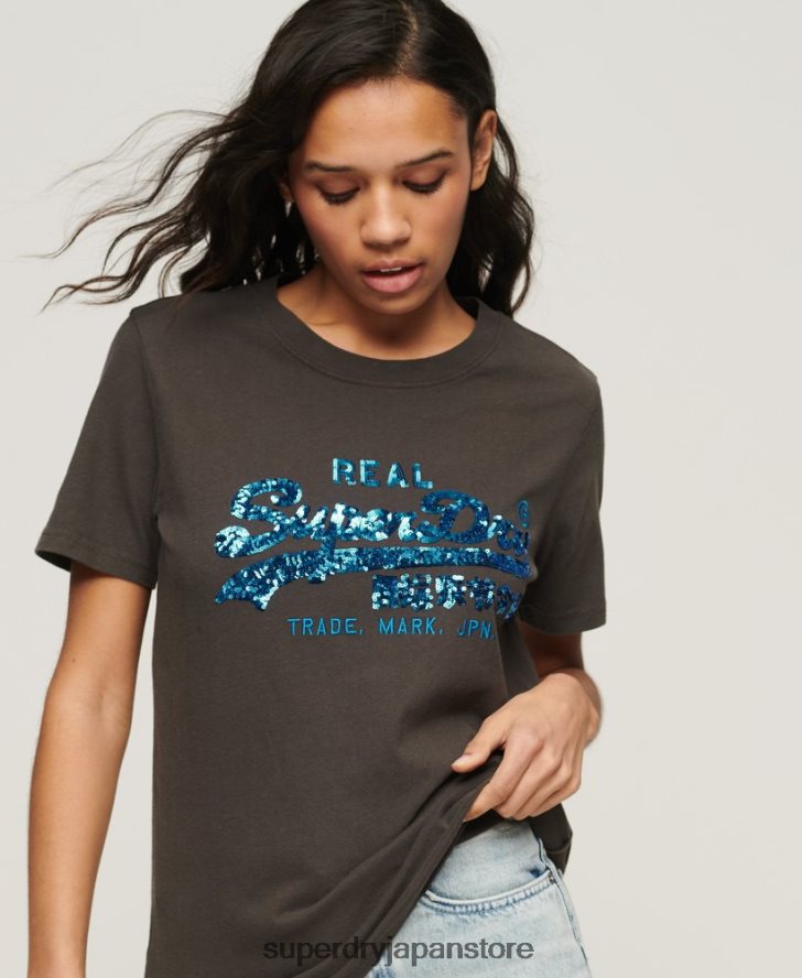 ヴィンテージロゴ装飾 Tシャツ 女性 Superdry 衣類 濃い灰色 2J62PZ2297