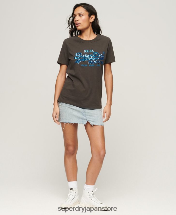 ヴィンテージロゴ装飾 Tシャツ 女性 Superdry 衣類 濃い灰色 2J62PZ2297