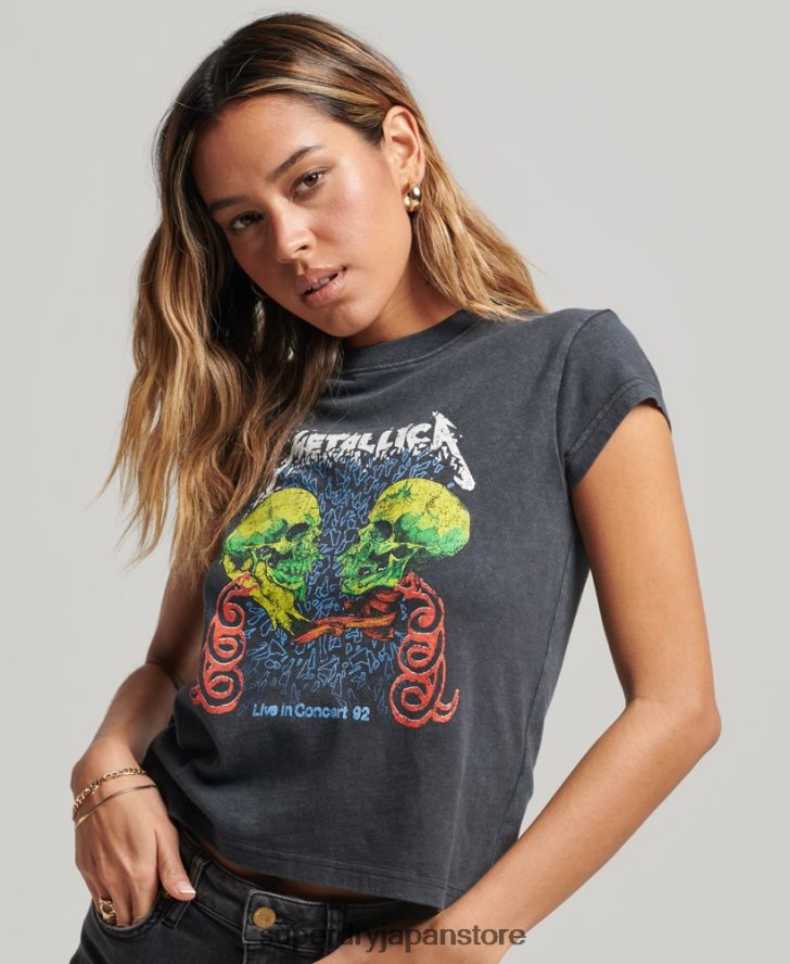 メタリカ キャップ スリーブ バンド Tシャツ 女性 Superdry 衣類 黒 2J62PZ2611