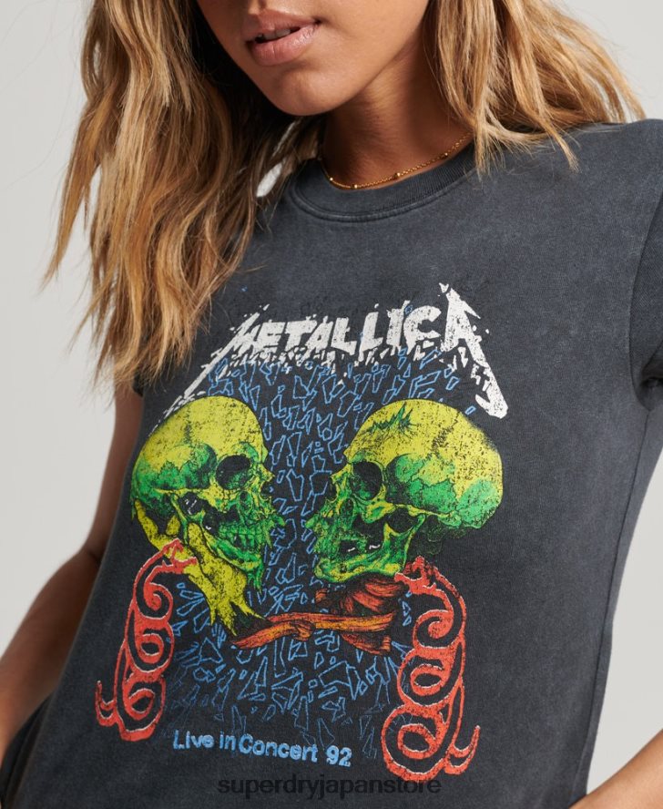 メタリカ キャップ スリーブ バンド Tシャツ 女性 Superdry 衣類 黒 2J62PZ2611