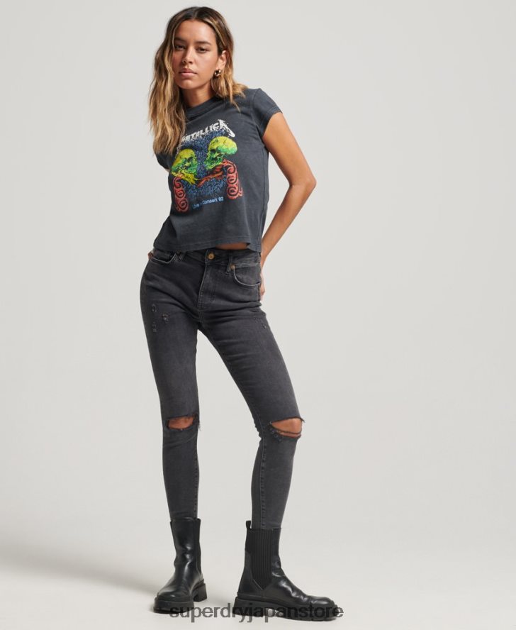 メタリカ キャップ スリーブ バンド Tシャツ 女性 Superdry 衣類 黒 2J62PZ2611