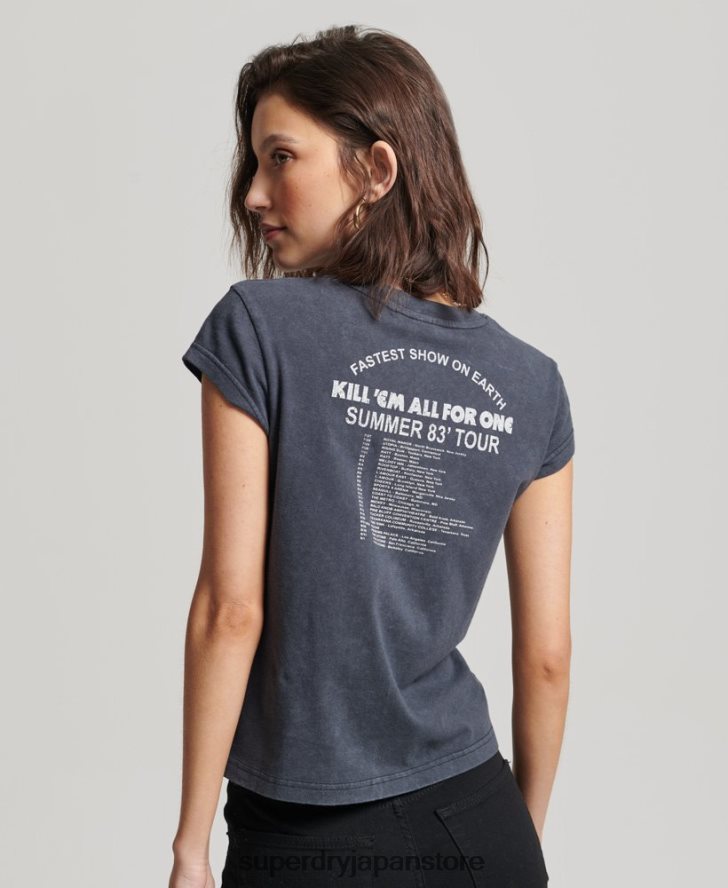メタリカ キャップ スリーブ バンド Tシャツ 女性 Superdry 衣類 黒 2J62PZ2613