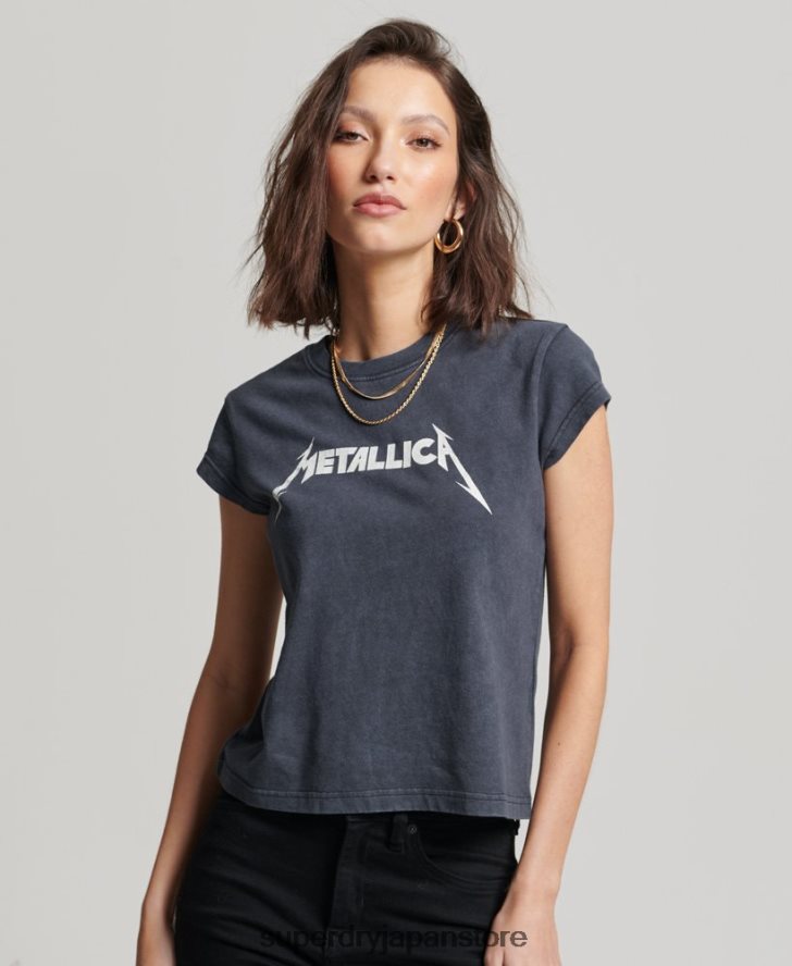 メタリカ キャップ スリーブ バンド Tシャツ 女性 Superdry 衣類 黒 2J62PZ2613