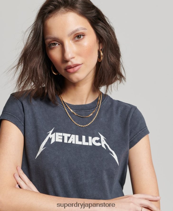 メタリカ キャップ スリーブ バンド Tシャツ 女性 Superdry 衣類 黒 2J62PZ2613